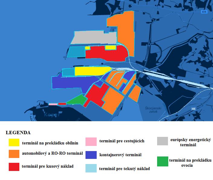 Obr. 2 Usporiadanie terminálov v prístave Koper Zdroj: http://www.luka-kp.si/, úprava: autori