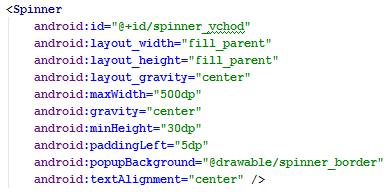 Obr. 9 Ukážka nastavenie atribútov spinnera v XML