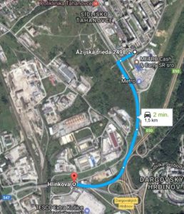 Medvid - Obr. 1. Pôvodná trasa medzi zastávkami Sofijská a Tesco, Džungľa (1,5 km)